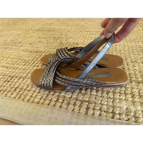 Calico Metallic Woven Leather Slingback Sandals Women’s Size (укажи свой) Square - Image 3