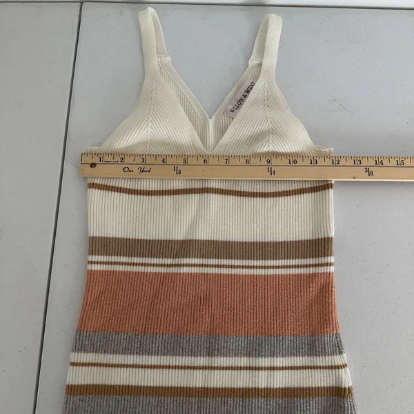 Striped Ribbed Knit Midi Dress‎ Spaghetti Strap V Neck Bodycon Womens Small - Image 8