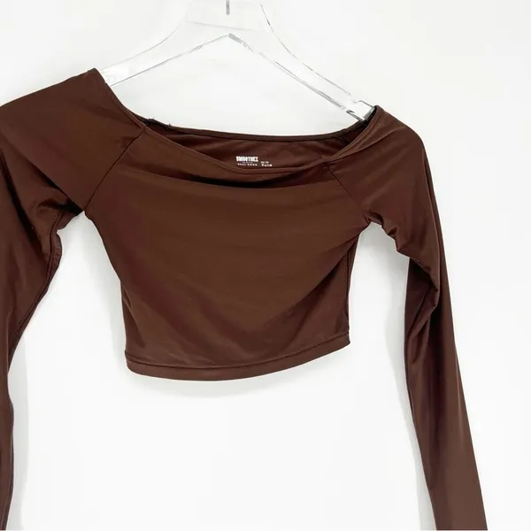 Smoothez by Aerie Off the Shoulder Top Women's Size XS Brown Clean Girl‎ - Image 4