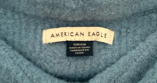 American Eagle Blue Off The Shoulder Long Sleeve Cropped Fuzzy Soft Sweater - Image 5