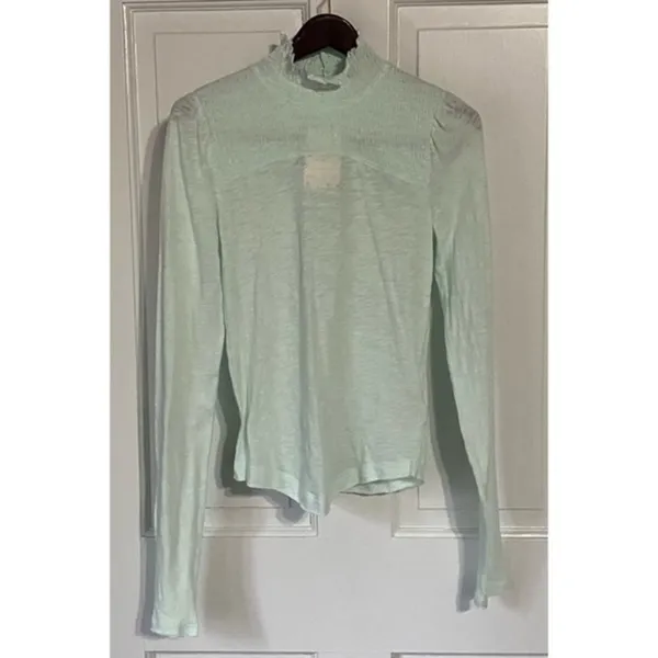 Free‎ People Caroline Iced Aqua Long Sleeve Shirred Turtleneck Top Size M NWT - Image 4