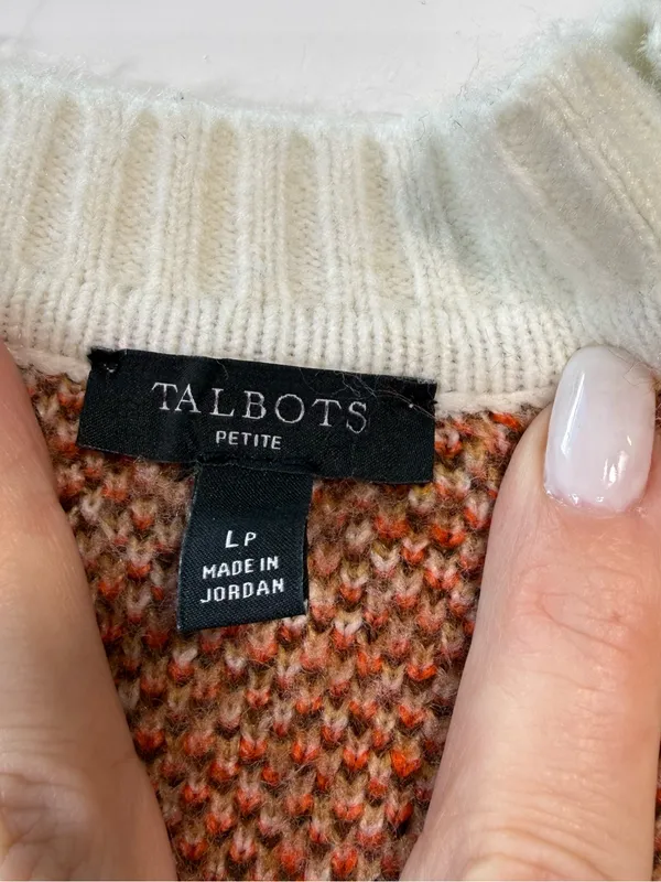 Talbots Plaid Button-Front Cardigan in Cream, Brown, Rust Size LP - Image 5
