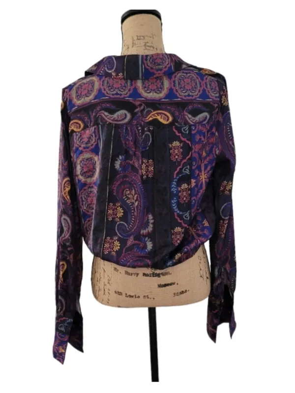 $98 NWOT Free People Lana satin wrap 70s inspired blouse M - Image 4