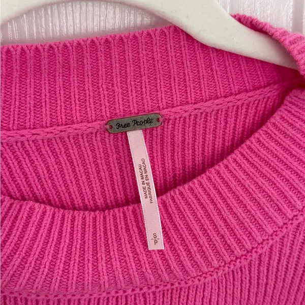 Free People Vibrant Pink Crew Neck Sweater - Image 3