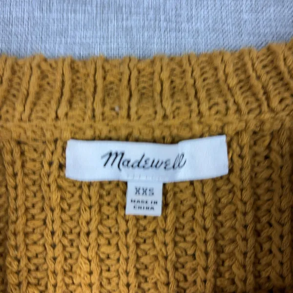 Madewell Sweater Womens XXS Yellow 100% Cotton Crew Neck Chunky-Knit‎ Pullover - Image 2