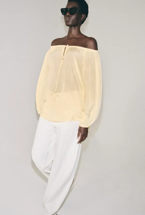 BNWT Zara ZW Collection Pastel Yellow Linen Blend Blouse - Image 4