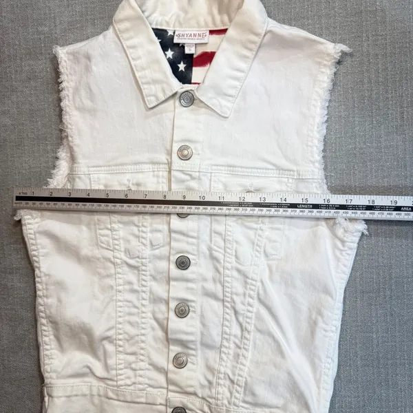 Shyanne‎ White Denim Vest Small Distressed American Flag Patriotic Western - Image 3