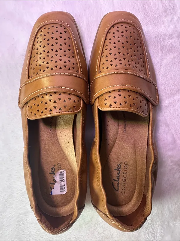 Clarks Women's Perforated Leather Penny Loafers in Tan - Image 8