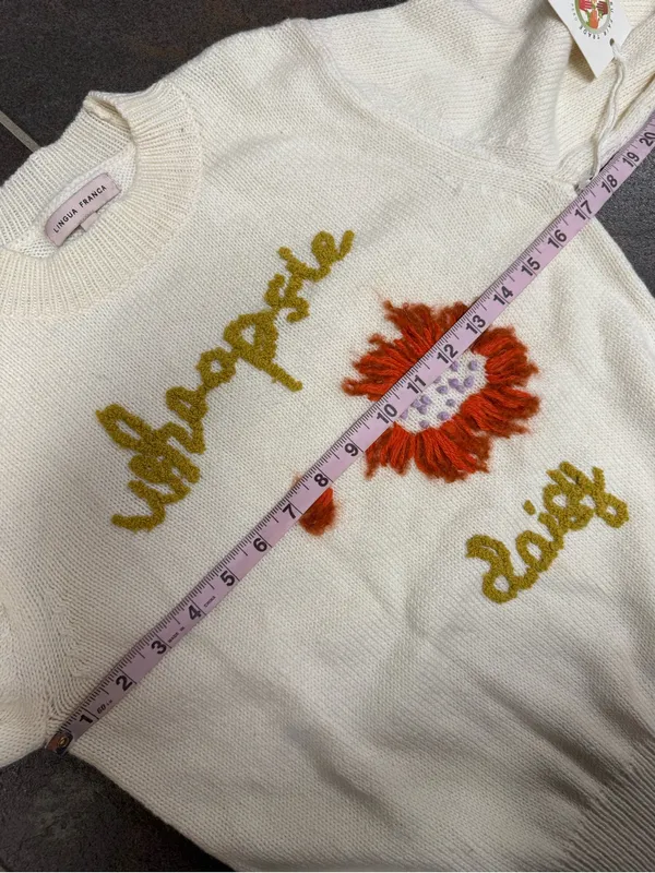 Lingua Franca Whoopsie Daisy Knit Pullover Crewneck Sweater Beige Small READ - Image 13