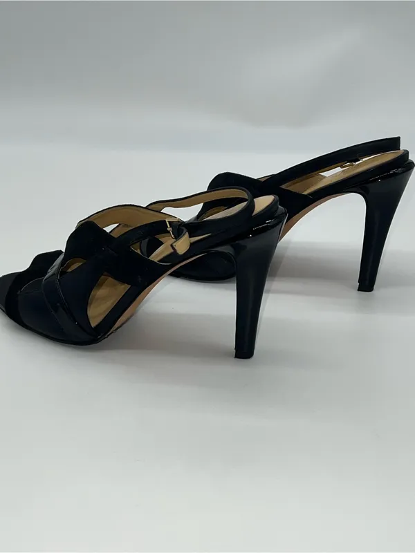 Cole Haan Women's Strappy High Heel Black Leather, Patent and Suede Sandals-Sz 9 - Image 4