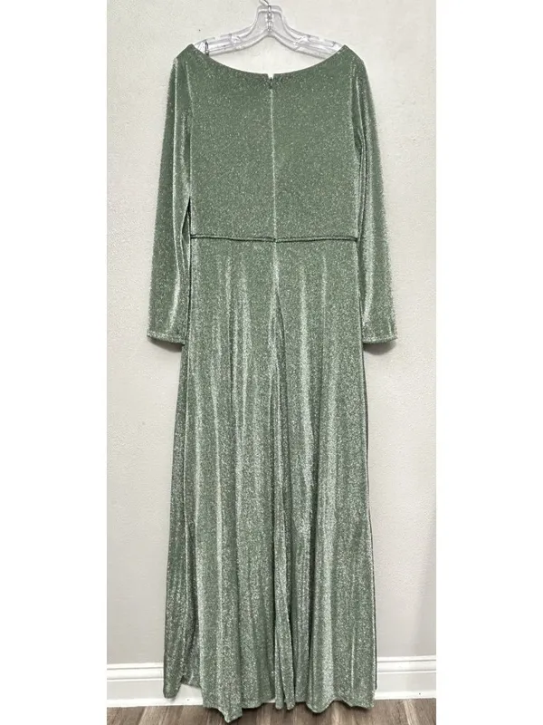 IEENA for Mac Duggal Faux Wrap Gown Maxi Dress Sz 12 Jade Green Metallic stretch - Image 4