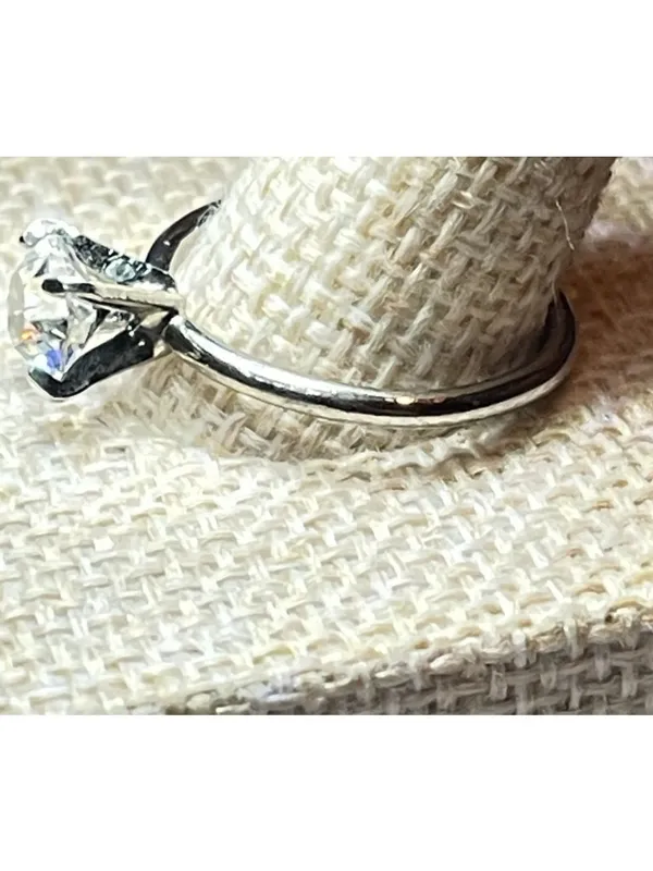 Vintage 70s Uncas Signed Clear Solitaire Crystal Silver-Tone Ring Size 9 - Image 3