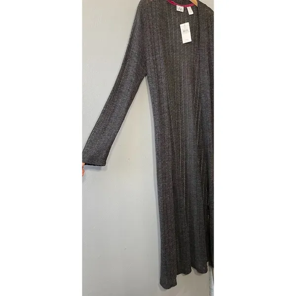 LAVA Size Large Gray Lightweight Pointelle Long Minimalist Duster Cardigan - Image 2