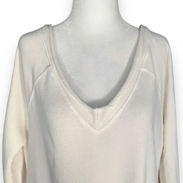Free People No Frills Pullover Top Cream Lace Insert Vneck Sweatshirt‎ Small - Image 5