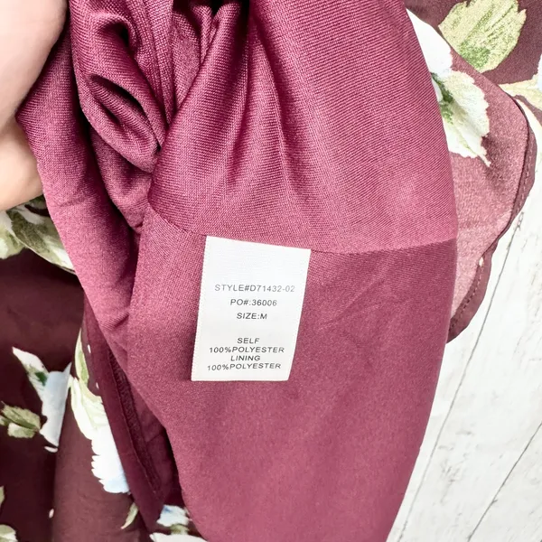 Altar'd State Dress Women Size Medium Vneck Sleeveless Maroon Floral Mini Casual - Image 5