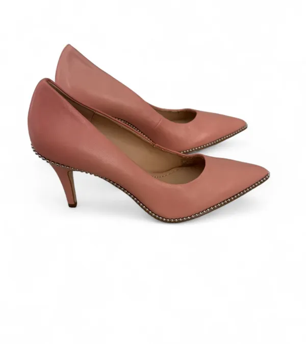 Coach Blush Pink Pointed-Toe Mid-Heel Pumps with Gold Trim - Image 2