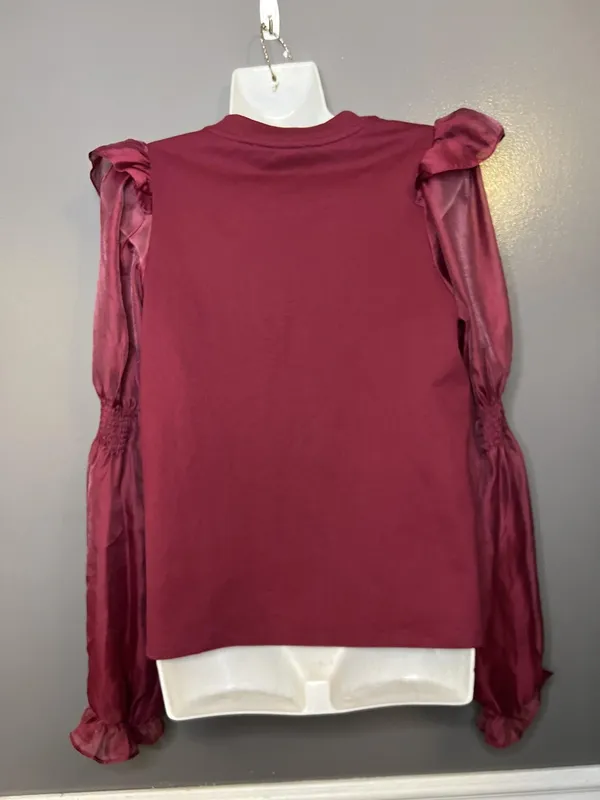 Anthropologie Blouse Womens Small Red Sheer Puff Balloon Sleeve Jersey Top - Image 7