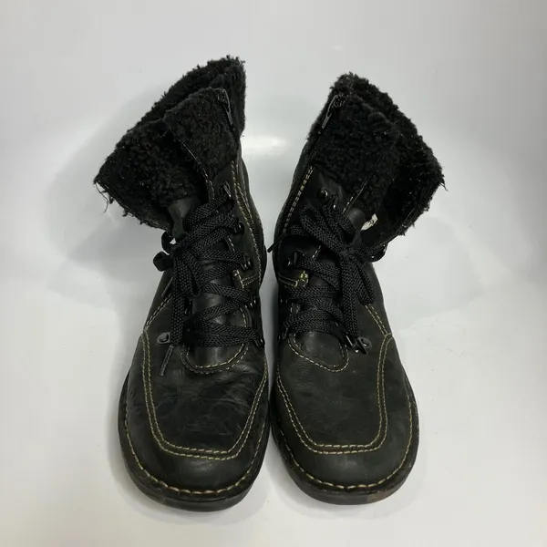 Clarks Nikki Imperial lace up boots Black leather woman's size 8 faux‎ fur - Image 3