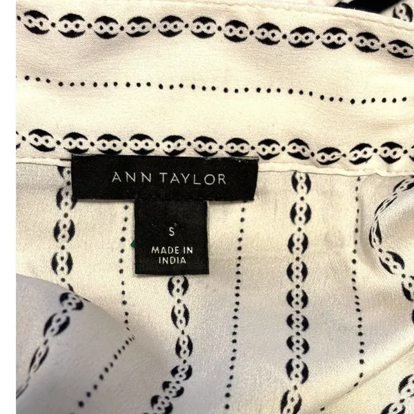 Ann Taylor Ivory & Black Stripe Blouse Split Sleeve Top Size S - Image 5