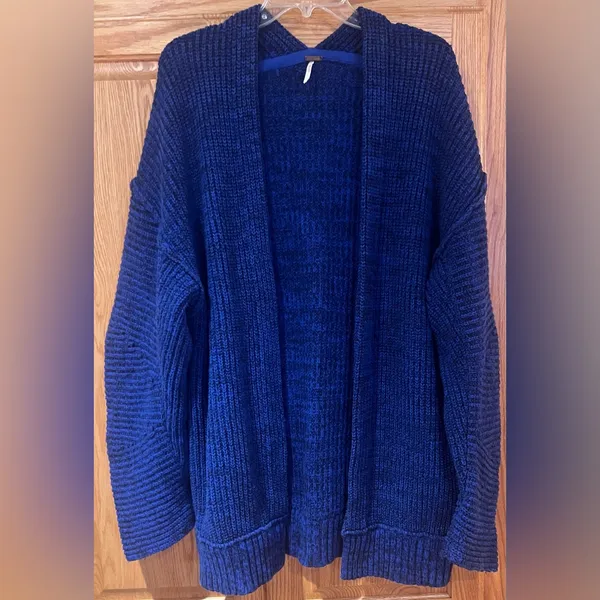 Free People High Hopes Chunky Knit Open‎ Front Cardigan in Blue Combo Size Large - Image 8