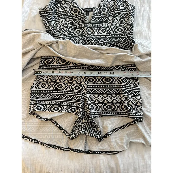 Express Black White Skater Dress Shorts Skort Aztec Geometric Boho Festival Y2K - Image 5
