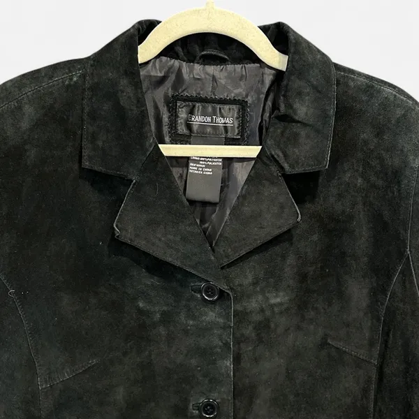 Y2K Black Suede Leather Jacket Oversized French Chic XL - Image 7