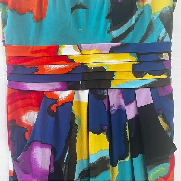 Bisou Bisou Multi Color Pleated Sleeveless Dress Size 12 - Image 5