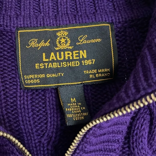 Ralph Lauren black label cotton half zip sweater, Purple Cable Knit size medium - Image 3
