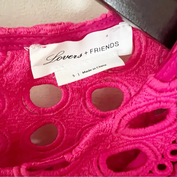 Lovers + Friends Hot Pink Puff Sleeve Peplum Top Cut Out Eyelet Size Small - Image 7