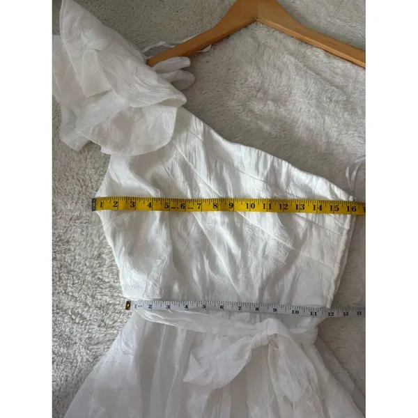 Lulus Sweet Definition White Burnout Ruffled One-Shoulder Midi Dress Size Large - Image 7