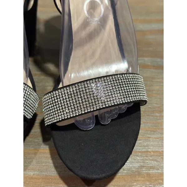 Sugar Chili‎ Rhinestone Wedge Sandals 9.5 black faux suede platform sparkle - Image 7
