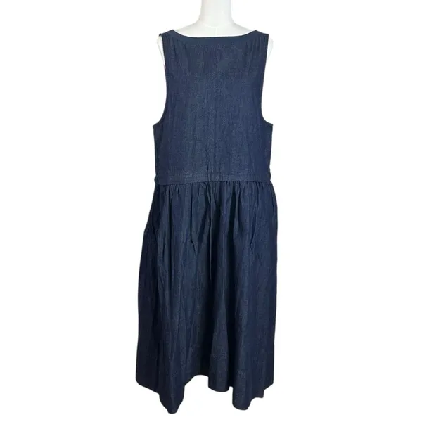 Free People Retro 90s Soraya Dark Denim Drop Waist Midi Jumper Dress Size Large - Image 5