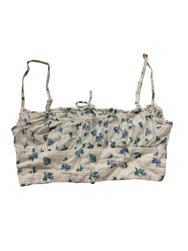 Princess Polly Ivory Blue Floral Smocked Crop Top Cami Tie Shirt Size 0 Women's - Image 7