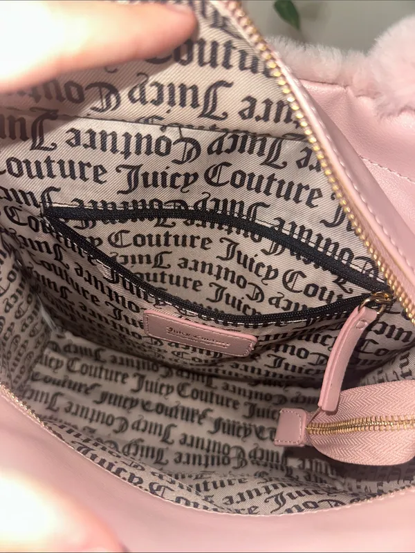 Juicy Couture Pink Let’s Get Cozy Faux Fur Tote Bag Removable Strap With Zipper - Image 5
