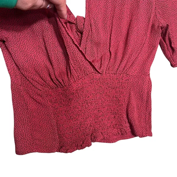 Abercrombie & Fitch Blouse Womens XS Red Polka Dot V-Neck Tie Front Cropped Top - Image 9
