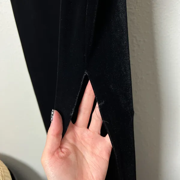 vintage 90s black velvet floral glitter boatneck fitted slit maxi dress gown - Image 7