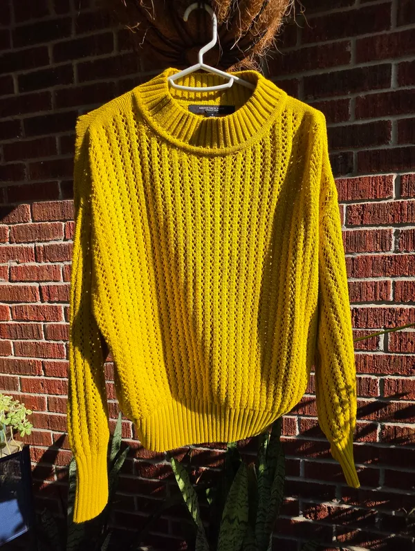 Marc NY Mustard Yellow Open Knit Cotton Sweater Size M - Image 2