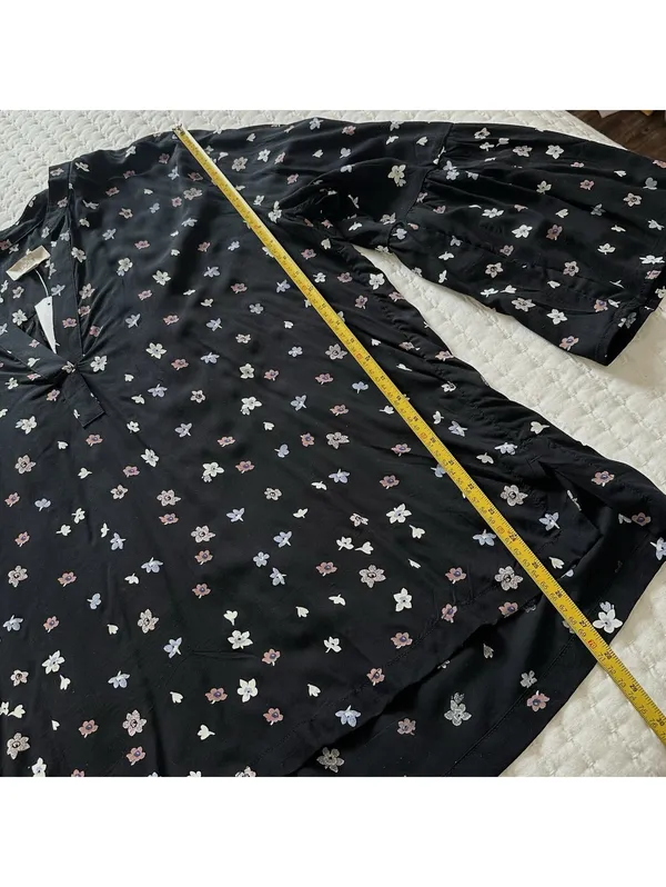 LOFT Outlet Black Floral V Neck Long Sleeve Blouse Top L Large NWT 100% Rayon - Image 5