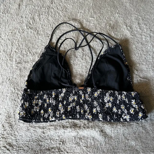 Victoria’s Secret PINK Black Sunflower Seersucker Bralette Bra Top Size Medium - Image 6