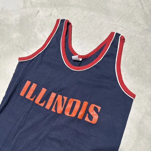 Vintage 1970s Illinois Fighting Illini Tank Top Shirt Basketball Muscle T Jersey - Image 2