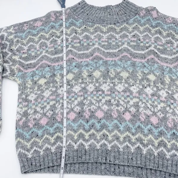 Vintage 80s 90s Croquet Club Women's Soft Pastel Grey Acrylic Knit Sweater Ski - Image 9