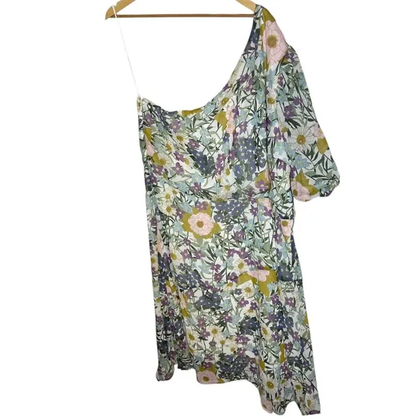 ESTELLE Women's 3X Wildbloom Midi‎ Dress Floral One shoulder Short Puff Sleeves - Image 3