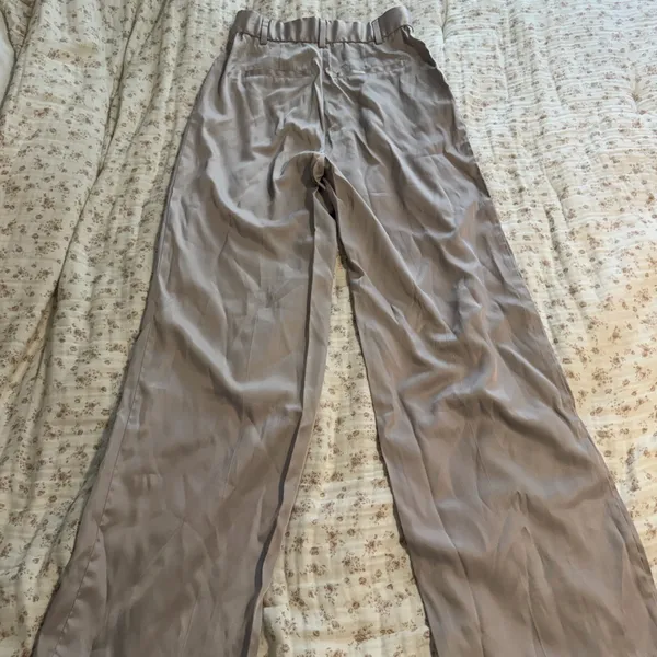 H&M High-Waist Wide Leg Satin Pants in Taupe - Image 4