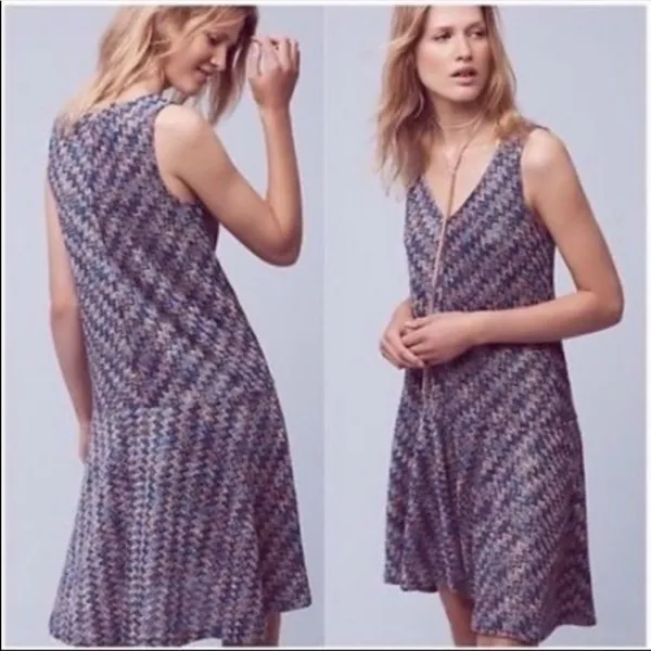 Anthro Maeve westwater‎ chevron knit v neck dress xs - Image 2