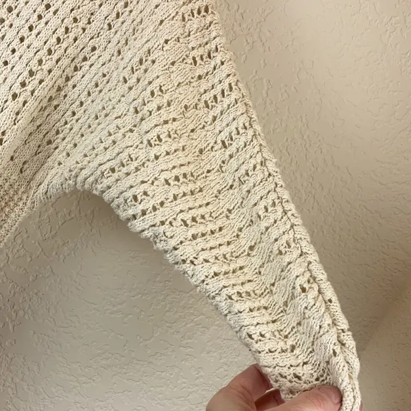 *Billabong Cream Colored Open Knit Hi Low Coastal 3/4 Sleeve Size S SweaterA115 - Image 5