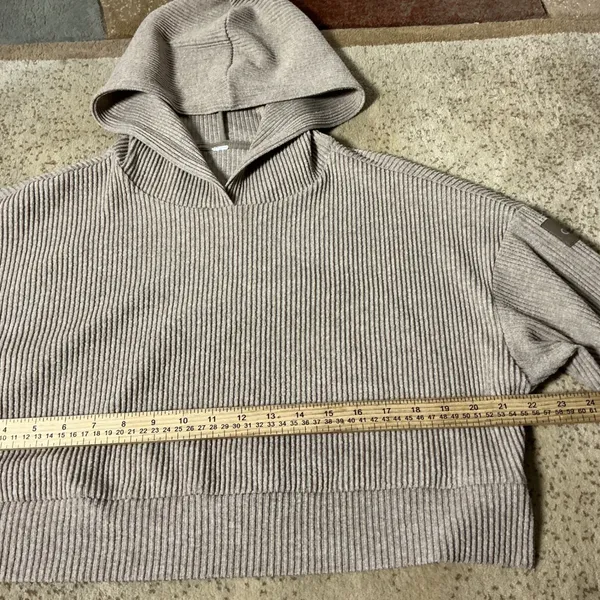 Alo Yoga Muse Ribbed Cropped Hoodie Beige Tan Pullover Sweatshirt Womens‎ - Image 3