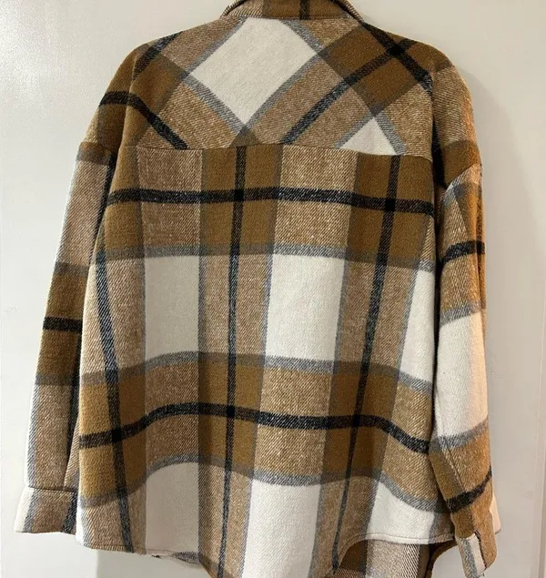 SheIn Tan Plaid  Shacket - Image 2