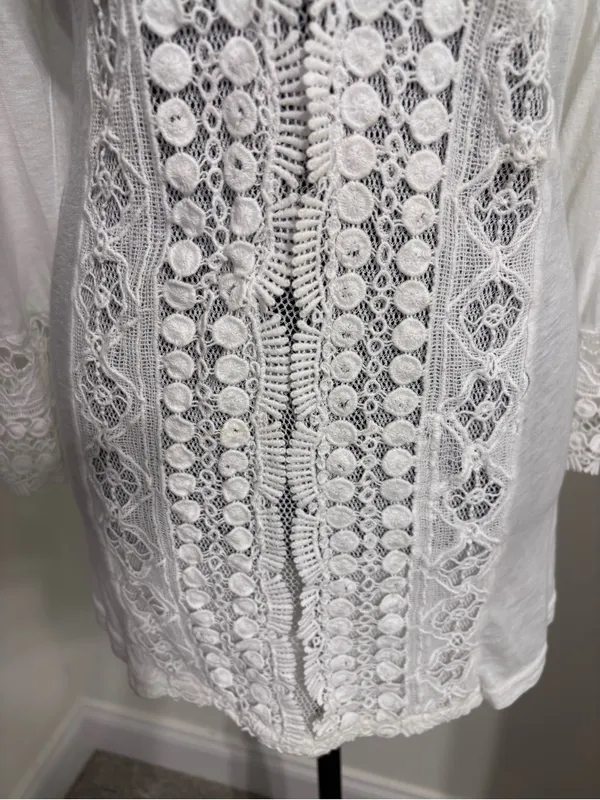 Saks Fifth Avenue women’s white crochet tunic size Large romantic cottagecore - Image 3