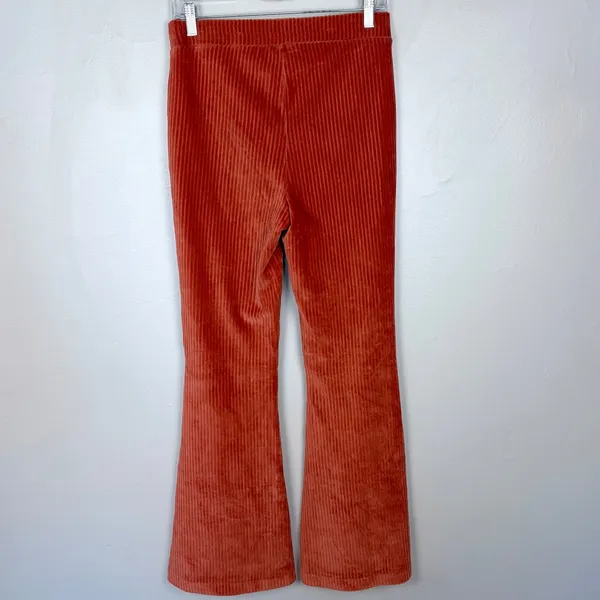 Aerie Groove On Velour Pants Flared Leggings Burnt Orange Cinnabar Size Medium - Image 5