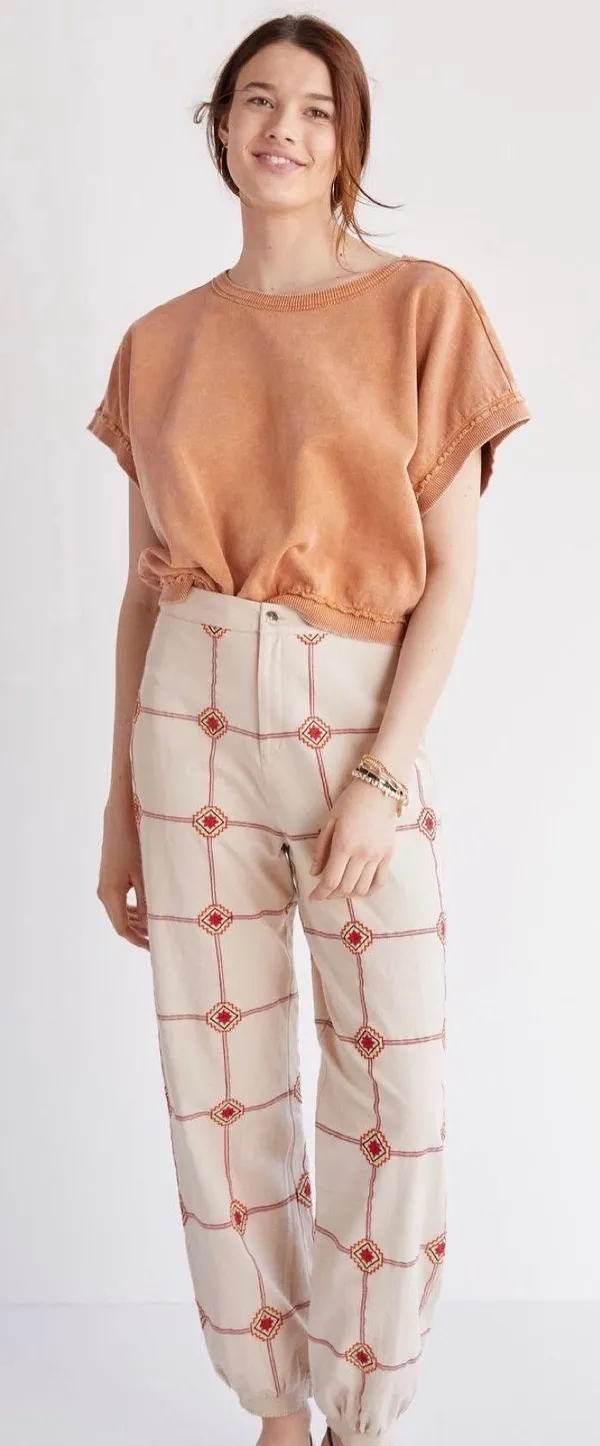 NWT $138 Ivory Lattice Embroidered Joggers XS - Image 3